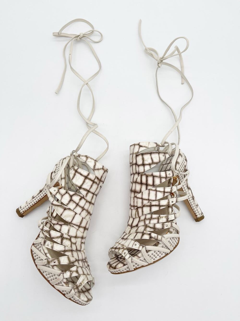Dior Vintage S/S 2009 Runway Galliano Ivory Croc Safari Sandals Heels EU 36.5
